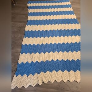 Blue and Cream Chevron Knit Blanket